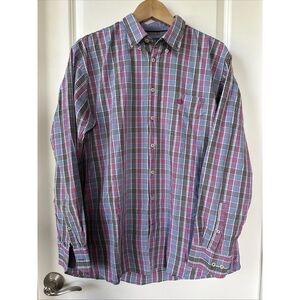 Bugatti Shirt Mens XL 43/44 Pink Brown Blue Button Up Preppy Casual Business